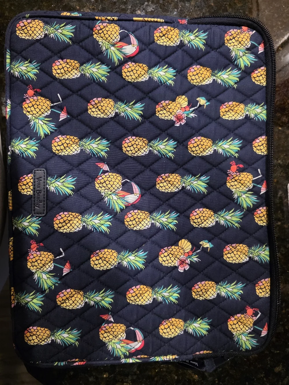 Vera Bradley Navy Quilted Sleeve with Yellow Pineapple Print